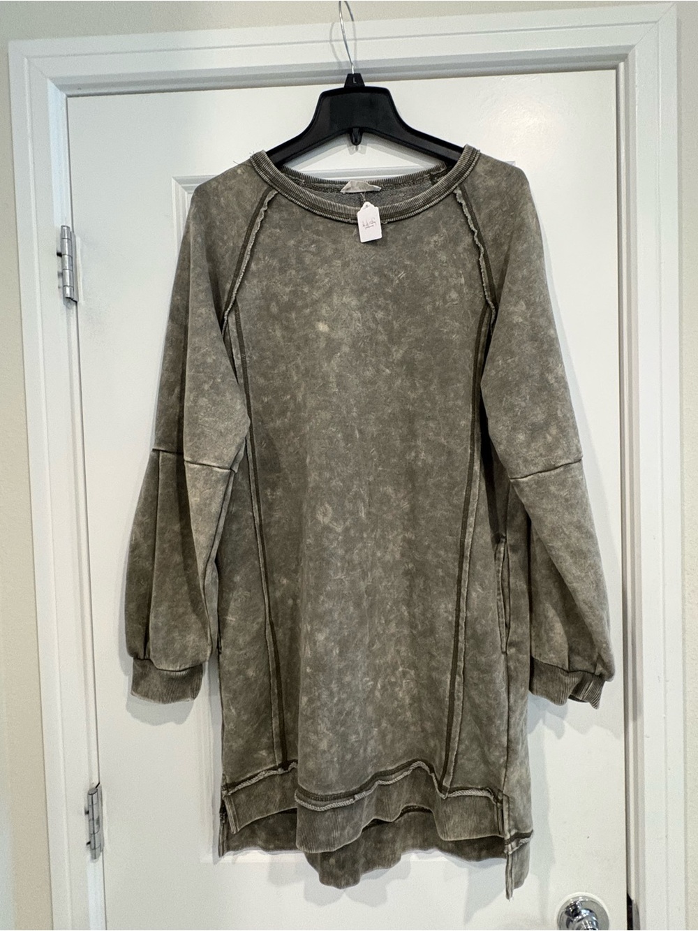 & Other Stories Olive-Grey Washed Crewneck Sweater Dress